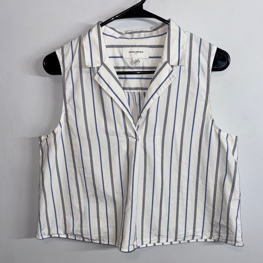 Banana Republic Blue and White Striped Sleeveless Top